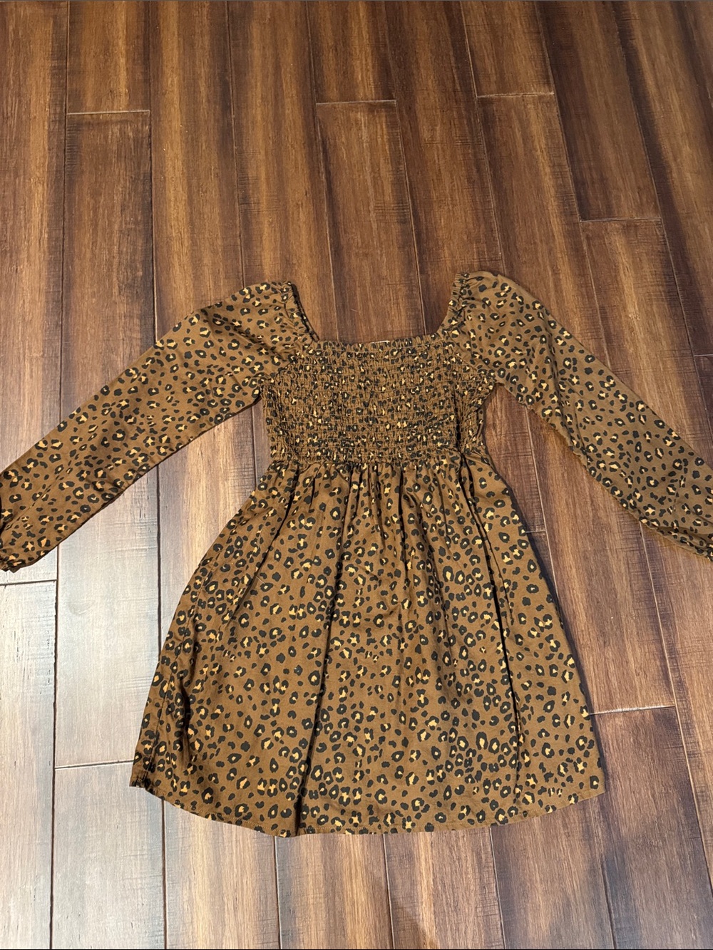 GAP Girls' Brown Leopard Smocked Casual Dress